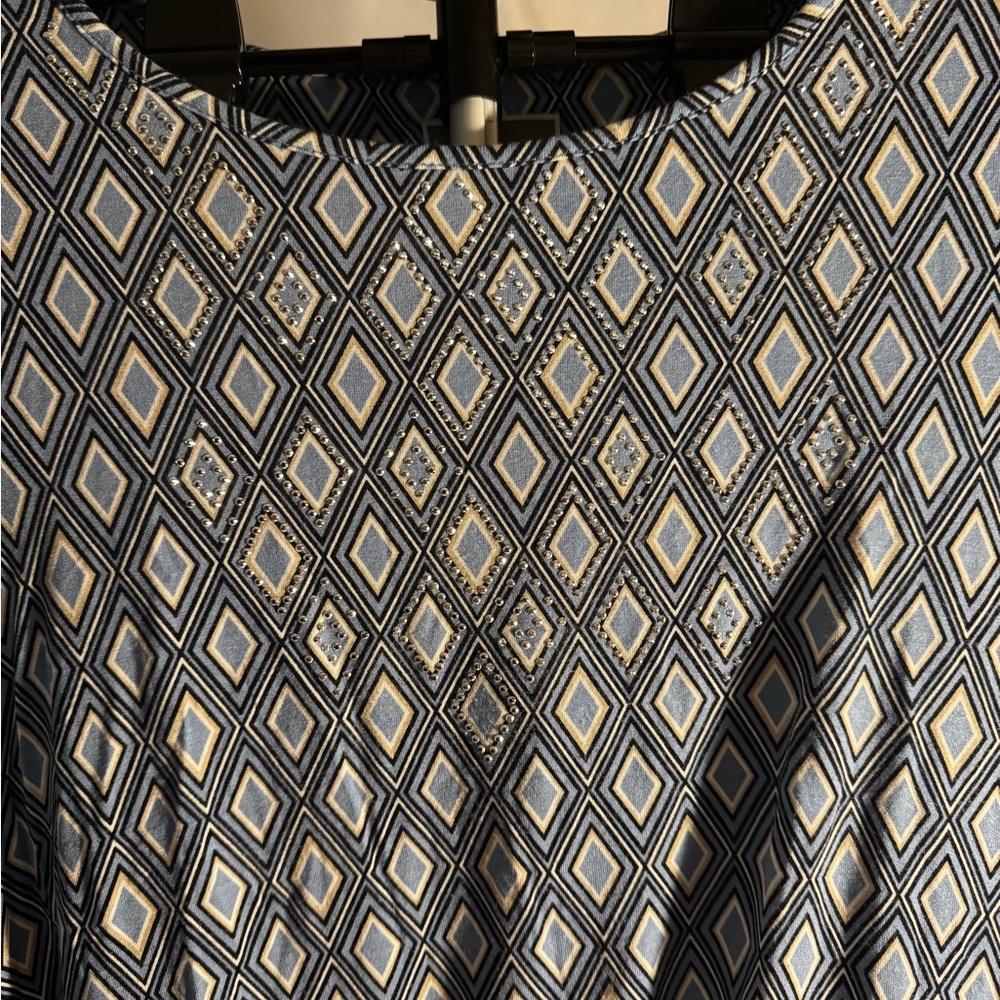 JM Collection Diamond Pattern Blue Tunic - Picture 3 of 3